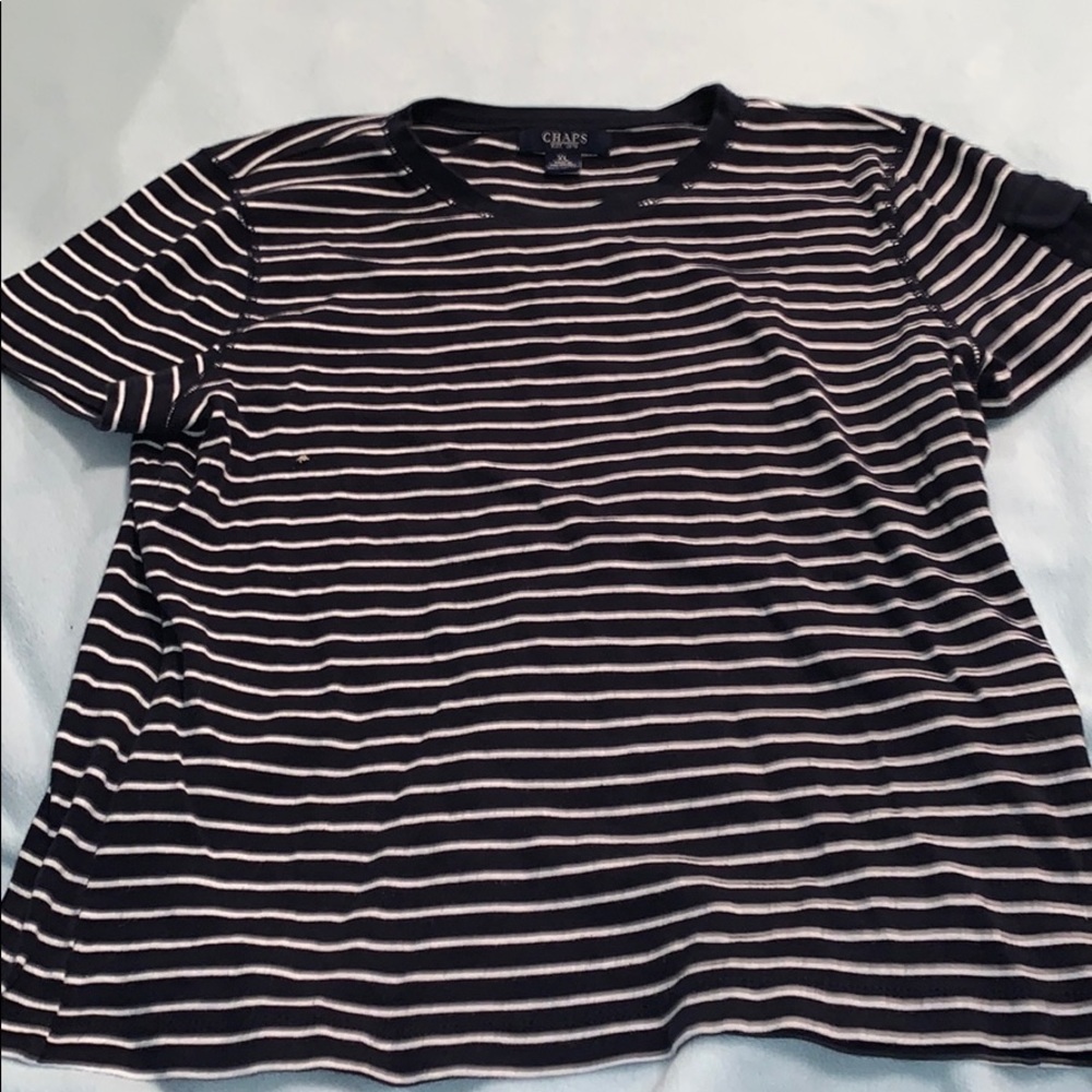 navy and white striped crop